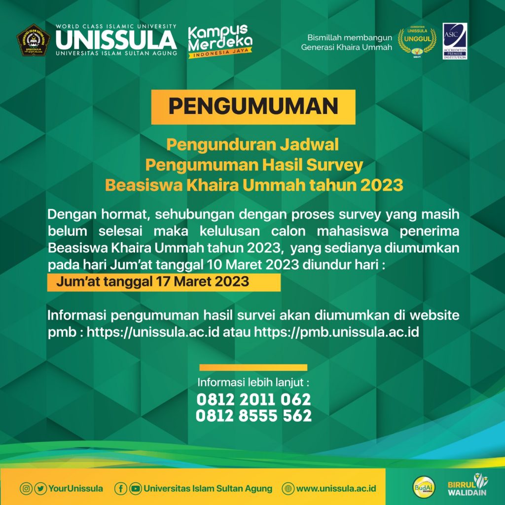 Pengunduran Pengumuman hasil survey beasiswa khaira ummah