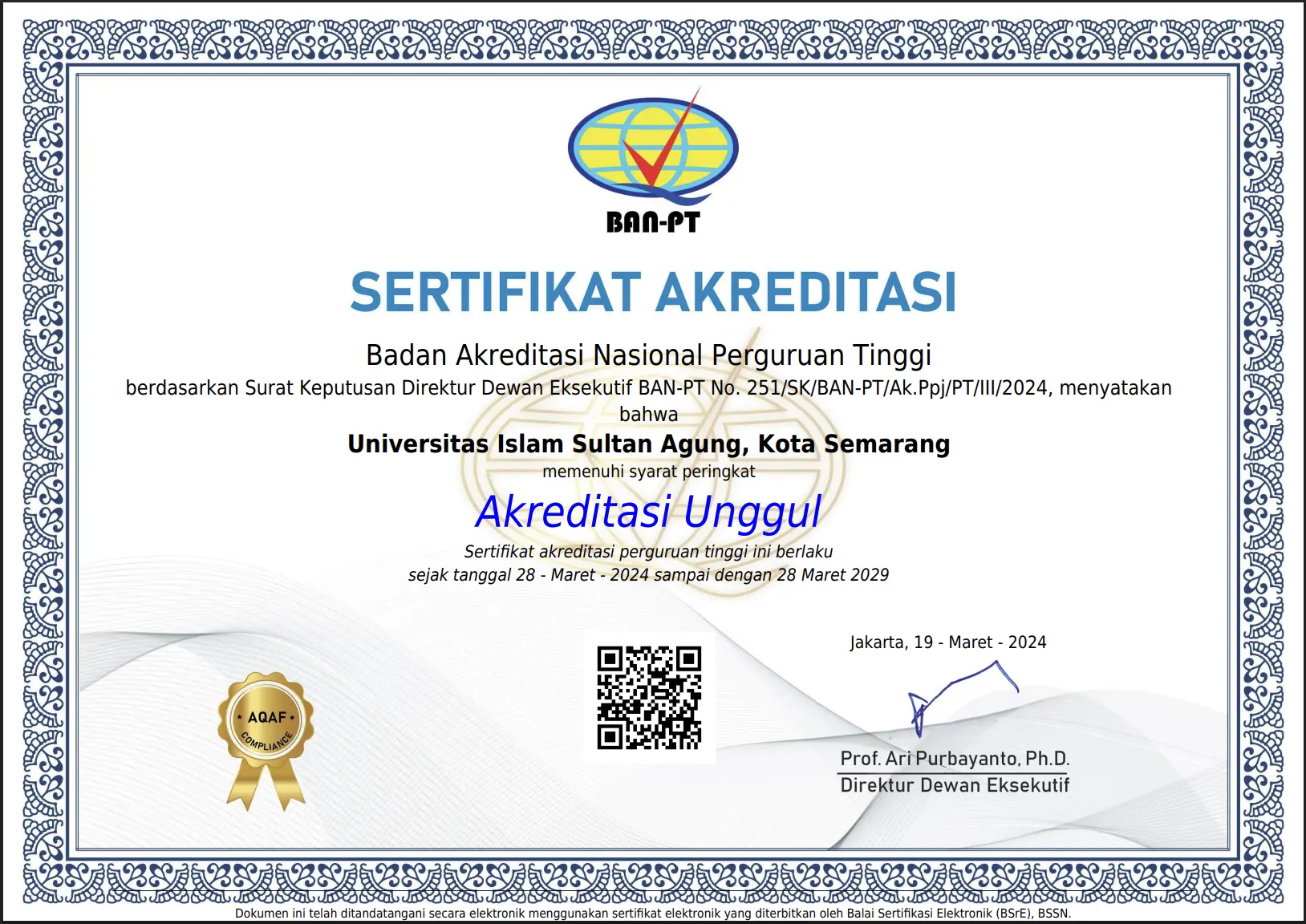 Sertifikat Akreditasi UNISSULA
