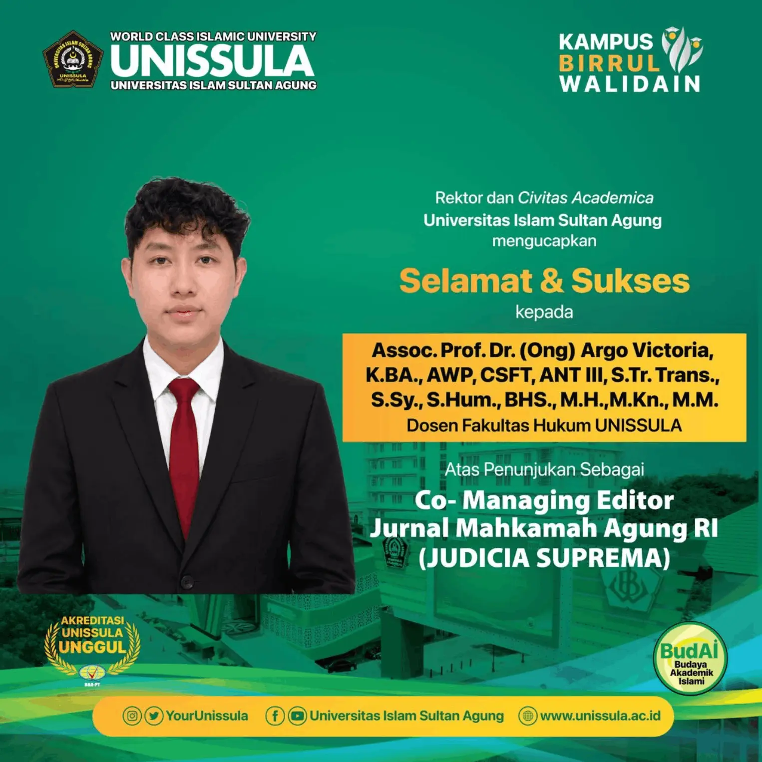 selamat kepada Assoc. Prof. Dr. (Ong) Argo Victoria, K.BA., AWP, CSFT, ANT III, S.Tr. Trans., S.Sy., S.Hum., BHS., M.H., M.Kn., M.M.