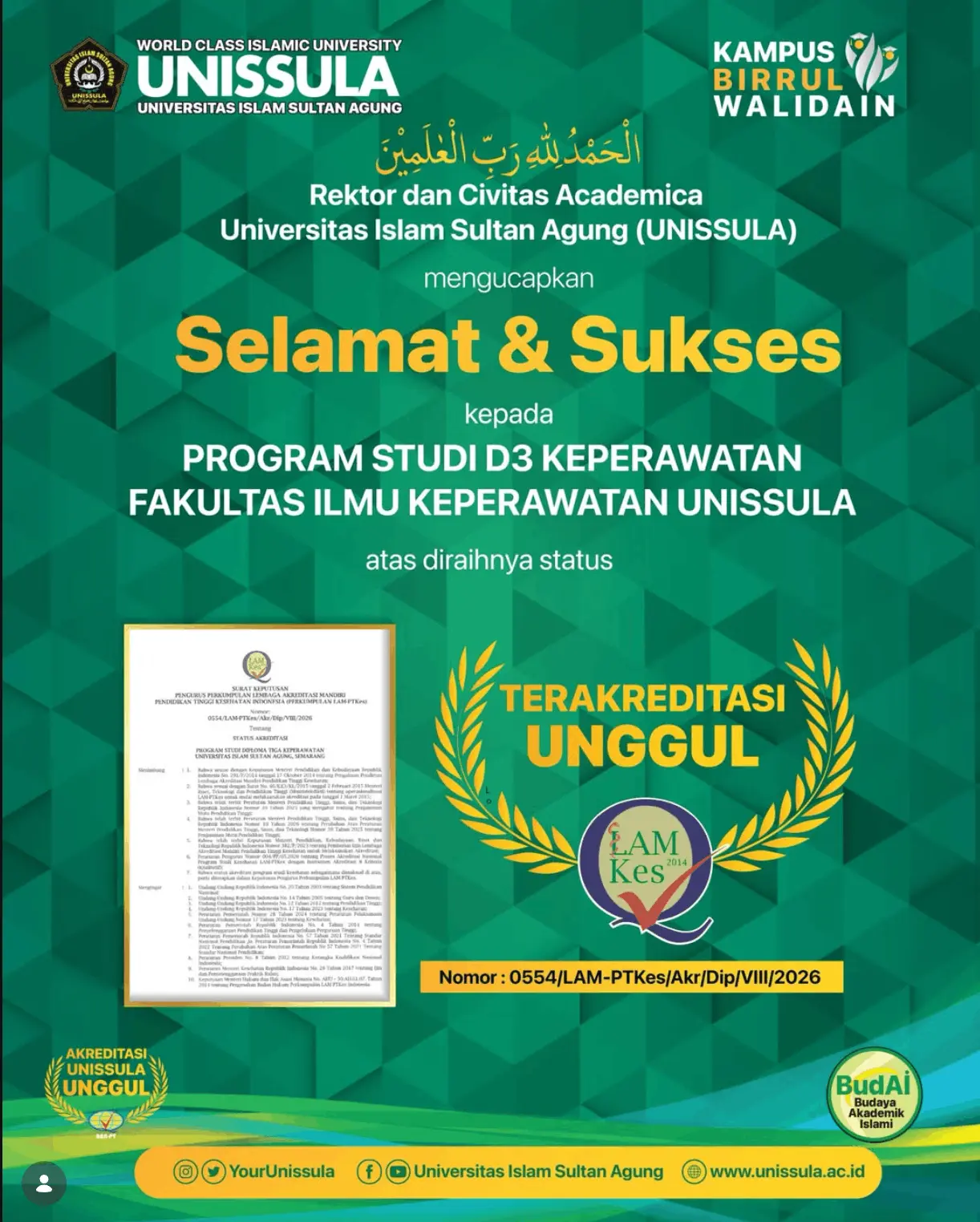 Selamat kepada Program Studi D3 Keperawatan